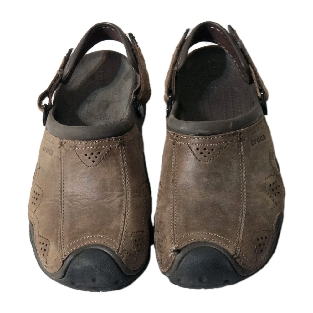 Crocs Swiftwater Tan Leather Slingback Slip-On Clog Shoes Men’s 7.5 8